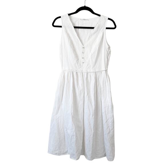 MANGO White Lined 100% Cotton Lace Trim Knee-Length Summer Sundress - Medium / 6 - Picture 1 of 11